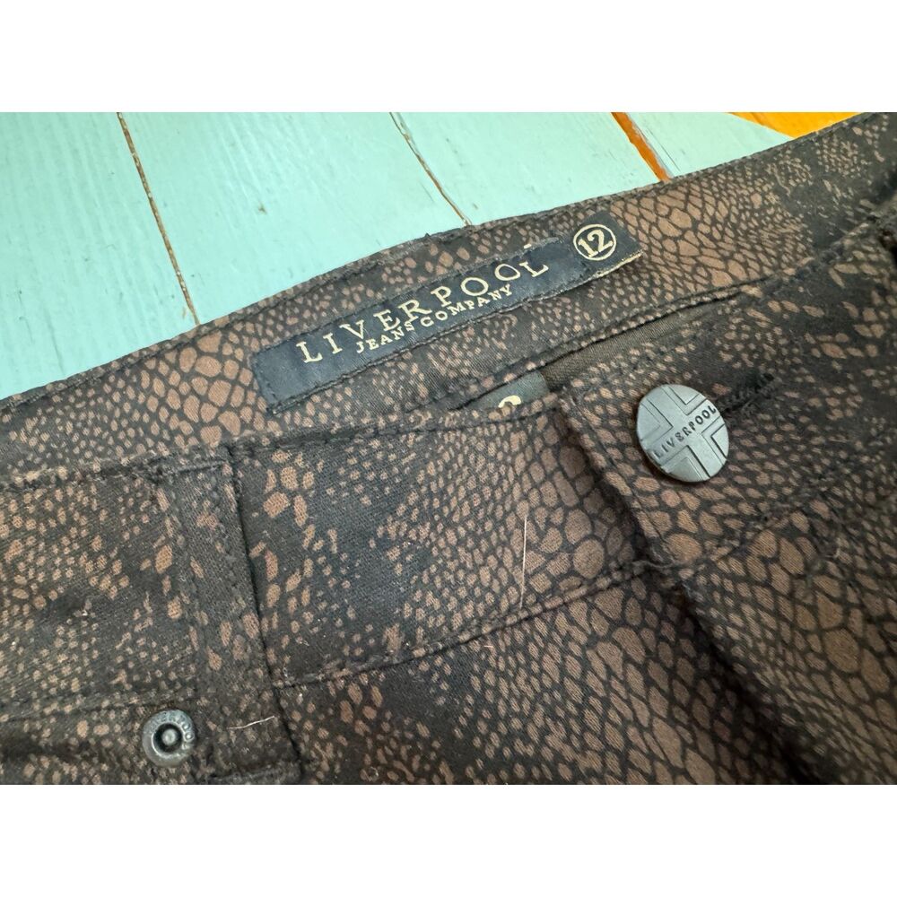 Liverpool Jeans Company Straight Leg Snake Print Jeans Size 12 Brown Black - Picture 9 of 9